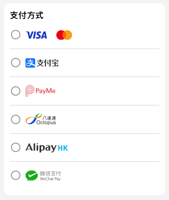 支付方式 Payment Methods